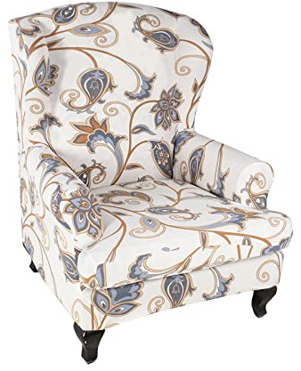 KRFOONN Wingback Chair Cover Slipcovers 2 Piece Stretch Wing Chair Covers Spandex Sofa/Armchair Non-Slip Furniture Protector for Living Room, Color01