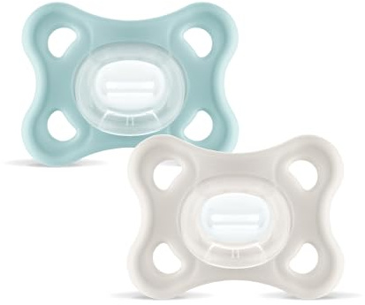 MAM Comfort Schnuller im 2er Set, 100% Silikon, mit Schnullerbox, 2-6 Monate, Neutral | Mit tragbarem Sterilisator-Schnullerhalter, kiefergerechter Sauger aus SkinSoft Silikon, weiche Maske, BPA-/BPS-frei