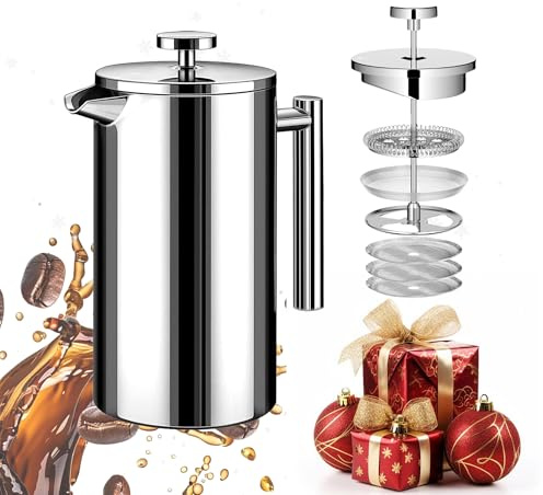 WORBIC Prensa francesa 1000ml/34 onzas, acero inoxidable, astilla