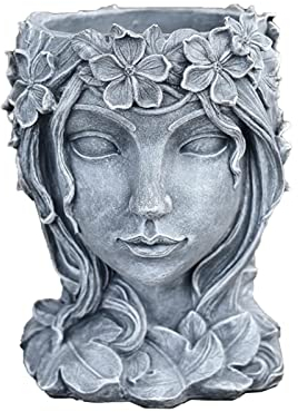 Laluky Frauenkopf Sukkulenten Topf Frau Figur Blumentopf Desktop Sukkulenten Blumenhalter Harz Vase Kreativer Pflanzgefäß Gartentopf für Home Office (Grau)