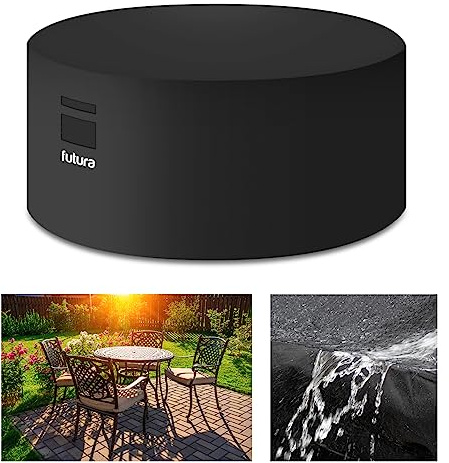 Futura Round Garden Table Cover 190x80cm Waterproof 600D Oxford Fabric, Heavy Duty Outdoor Patio Cover with Air Vents, UV Protection, PVC Lining and Fits Round Garden Furniture