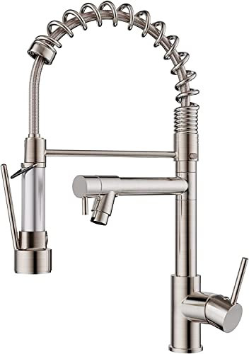 FORIOUS Kitchen Tap, Kitchen Mixer Taps with Two Spouts, Commercial Spring Swivels 360 Single Handle, Stainless Steel
