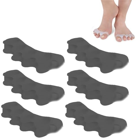 zoerbufan 6 Stk-Zehenspreizer Silikon, Zehentrenner für alle Zehen, Fußzehen Spreizer, Zehentrenner für Pediküre Hallux Valgus, Universalgröße für Damen und Herren (Schwarz)