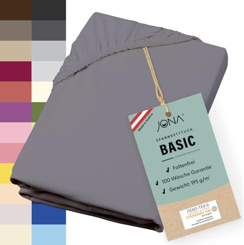 JONA SLEEP® Basic Spannbettlaken 180-200 x 200-220 cm - 190 g/m² faltenfreies Baumwoll-Jersey Leintuch - Made in Austria - Öko-Tex 100 Standard (anthrazit)