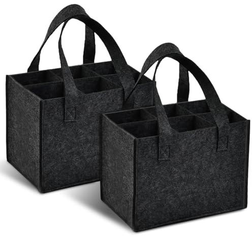 POFIBO 2 Stück Filz Flaschenträger Filztasche,Flaschentasche 6 Flaschen, Filztasche Weinflasche Tasche,Waschbar Wiederverwendbar mit Abnehmbaren Trennwänden,Geeignet für Partyreisen und Picknicks