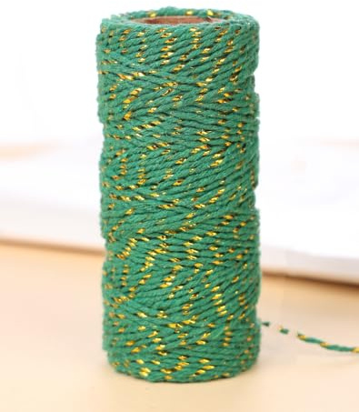 Spago in cotone, 50 m, colore verde, oro, 1,5 mm, per fai da te, confezioni regalo, decorazione natalizia