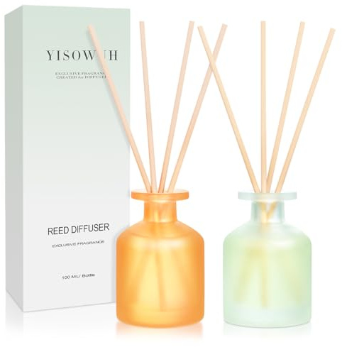 YISOWUH Reed Diffusore - Citrus & Lino 3.38oz (100ml) 2 Pack Olio Essenziale Reed Set Diffusore con 8 bastoni, profumo di lunga durata per la casa, bagno, camera, arredamento