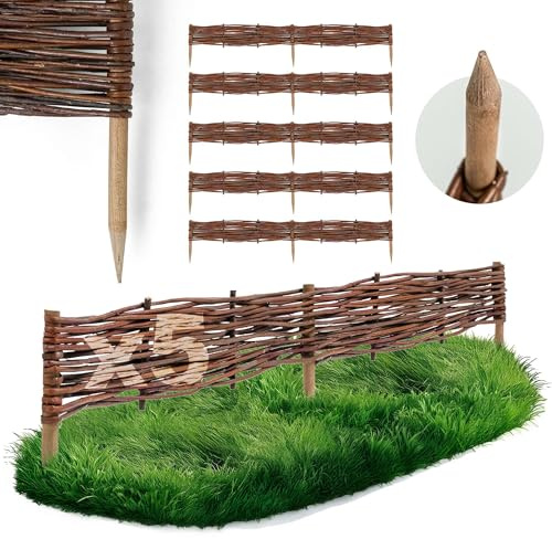 BOGATECO Lot de 5 bordures de parterre en osier - 100 cm de long et 10 cm de haut - Clôture en bois - Clôture en osier - Parfait pour le jardin comme délimitation des chemins - Clôture de jardin