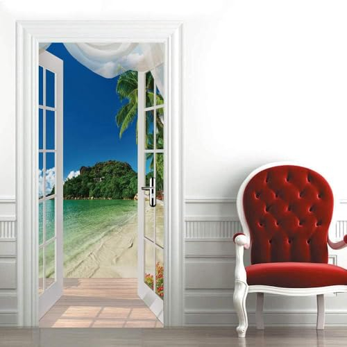 Türtapete Selbstklebend Inselmeerblick Aus Dem Fenster 85 X 215 Cm Türtapete Selbstklebend Türposter,Fototapete Selbstklebend 3D Pvc Türaufkleber Diy Türbild,Türfolie Poster Tapete - Kinder -3E2A+N9R6