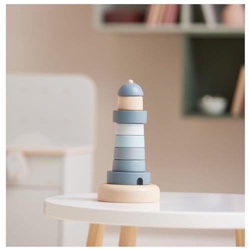 Flexa Leuchtturm Stabelturm - Holzspielzeug | Bausteine Spielzeug ab 1 Jahr | Fördert die Motorikspielzeug und Konzentration | Kinderspielzeug für Mädchen und Jungen Babys