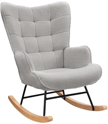 DIYHOM Schaukelstuhl Relaxstuhl Sessel Schaukelsessel Schwingsessel, Belastbarkeit bis 130 kg, Teddystoff Sessel, für Wohnzimmer Schlafzimmer Balkon, 75 x 68 x 92 cm