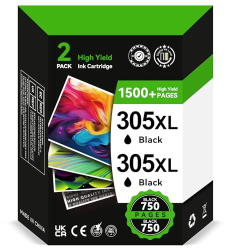 IKONK 305XL Ink Cartridges Black- 2X 750+ Pages, Replacement for Original HP 305 Black Ink Cartridges, Printer Ink 305 XL for HP DeskJet 2800e 2810e 2820e 2700 2710e Plus 4100 4120 Envy 6000 6020e