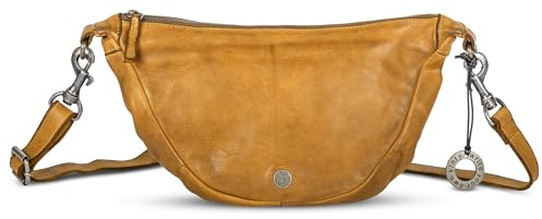 Cas8 Damen Moonbag klein LUCY aus Echtleder - Moderne Halbmond Handtasche mit Verstellbarem Schultergurt, Crossbody mit Reißverschluss, curry