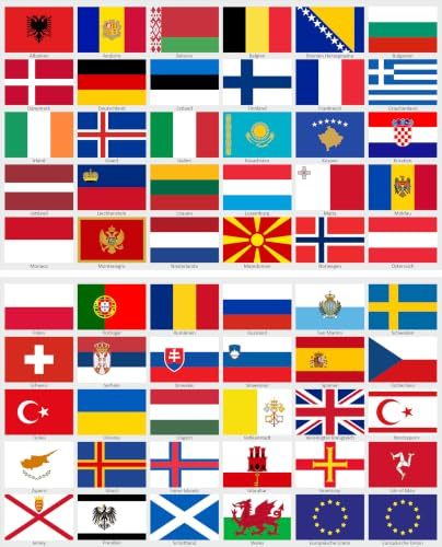 beihaasnatuerlich land flaggor set klistermärken Europa – 60 klistermärken landsflaggor 2 ark – UV-resistent – vattentät – storlek 5 x 3,3 cm – för modelltillverkning, resväskor, dekoration