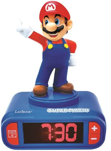 LEXiBOOK - Réveil numérique Nintendo Super Mario - Fonction Snooze - Effets sonores Super Mario - Enfants Bleu/Rouge - RL800NI