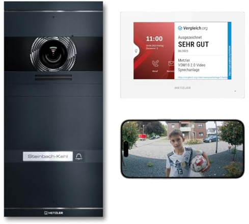 Metzler VDM10 Kit complet d'interphone vidéo 2.0 - Avec plaque nominative interchangeable - LAN/POE - Avec caméra HD pour 1 maison familiale - Application smartphone - Anthracite - En acier inoxydable
