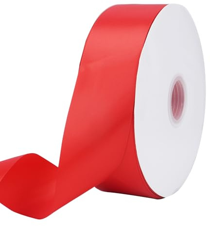 Minnhua 91m Geschenkband Breit 50mm Rotes Band mit 30 Karten Satinband Schleifenband für Weihnachten Neujahr Geschenk Hochzeit Valentinstag Deko