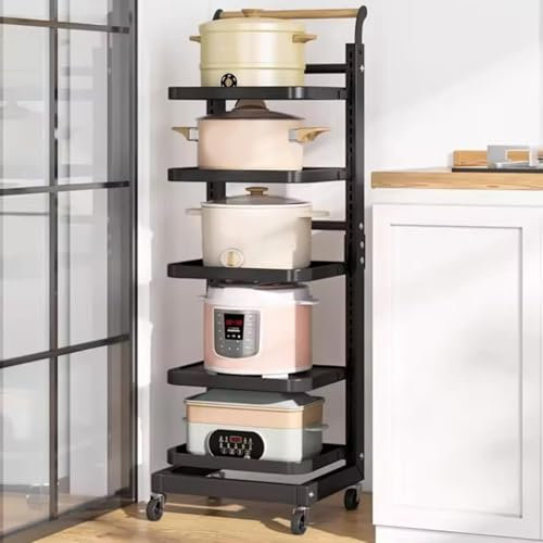 ErZhuiZi Saucepan Lid Organiser for Cupboard Kitchen Stand Pan Rack Pot Lid Holder While Cooking Microwave Shelf 3 Tier White,Black-5 * 5boards