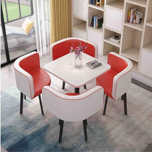 Modernes, quadratisches Konferenztisch-Set für Büro und Empfangshalle, Meetings, rotes Schönheitssalon-Möbel mit Stühlen, ideal für Schlafzimmer, Café, Teeshop und Büroplatz