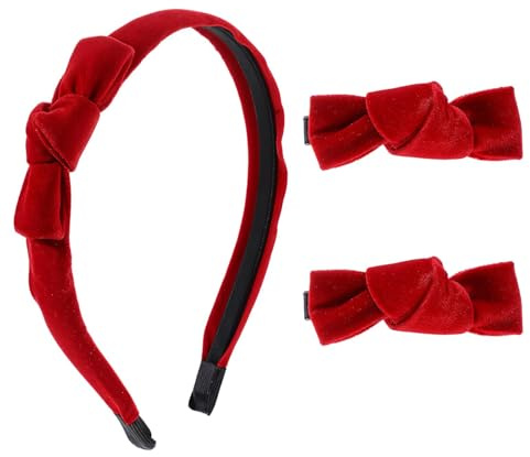 TELAIN 3 Piece Red Velvet Headband And Bow Set, Elegant Hair Accessories With Alligator Clips, Comfortable And Versatile For Stylish Looks