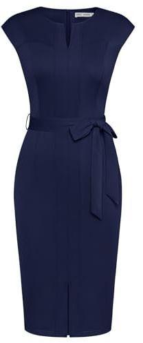 GRACE KARIN Abito da Donna Elegante con Maniche a Cappuccio e Cintura, Aderente, da Cocktail, con Orlo Diviso, Blu Navy L