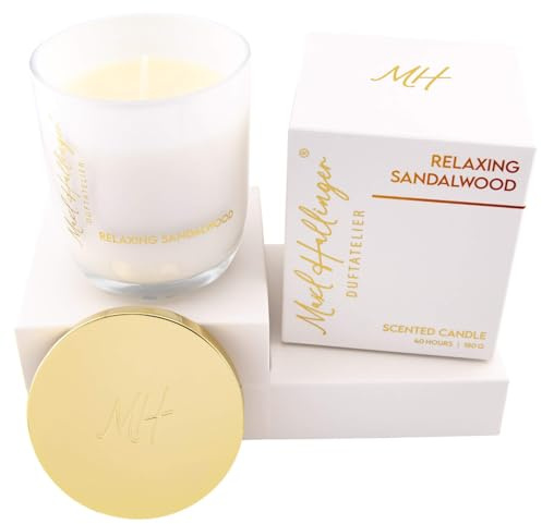 Hallingers Genuss Manufaktur Duftkerze Geschenk - 40h Raumduft Sojawachs-Kerze im Glas Maxl Hallinger in Geschenkbox Relaxing Sandal... Sandelholz, Geschenkidee für Männer Freund