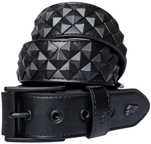 Lowlife of London Belts - Cinturón blindado de cuero con remaches de 3 filas, cinturón de pirámide punk gótico y rock, remache de metal de tres filas para hombres y mujeres, Matt Negro, 32 - 34