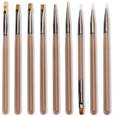 TPZORJX 9Pcs pinceaux à ongles professionnels,pinceau ongle gel,Pinceau à Ongles en Acrylique Détail Pour nail art Design Salon de peinture Design pour Salon de Manucure à Domicile(Marron)