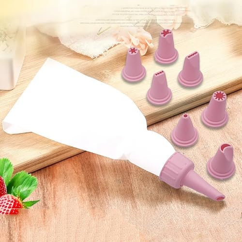 Leddy Living - Sac à Poche Réutilisable | 8 Douilles Interchangeables | Ergonomique & Facile à Utiliser | pour Gâteaux, Cupcakes, Biscuits | Lavable & Durable, Couleur Aléatoire, Taille Unique