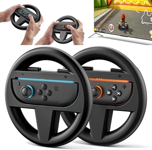 2 Packs Switch 2 Steering Wheel, Switch 2 Racing Wheel for Mario Kart World & 8 Deluxe, NS2 Racing Games Accessories with Ergonomic Design and Easy to Install (Black)