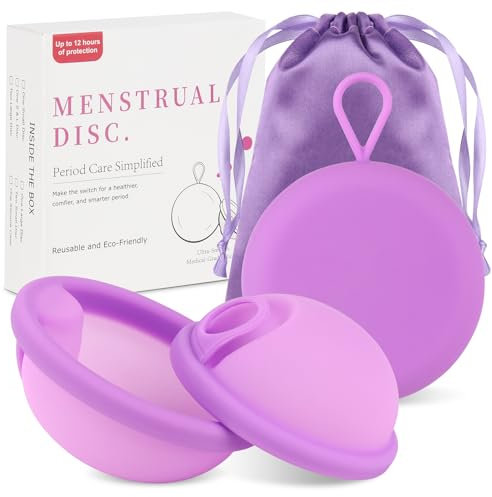 FENYW 2 Pezzi Disco Mestruale, Disco Menstruale (S+L), Coppa Mestruale con Periodi Della Dimensione, perdite, in silicone medico, Menstrual Disc per donne attive, sport, nuoto