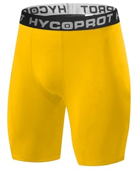 HYCOPROT Shorts de Compression pour Homme, Short de Sport Respirant à Séchage Rapide Short de Course, Couche de Base pour l'Entraînement de Course à Pied (Jaune, L)