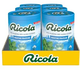 Ricola - Bonbons aux Plantes Suisses - Parfum Menthe Fraiche - Sans Sucres - 6 bottles de 100g