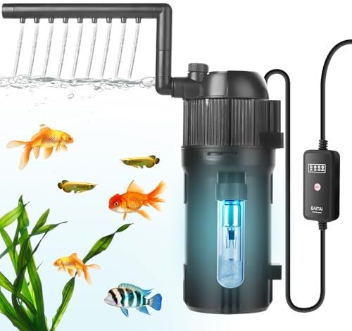 BAITAI UV Fish Tank Filter with Timer for 15-80L Tanks