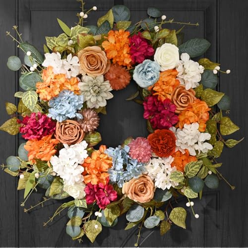 Fall Wreaths for Front Door, 26 Inches Fall Wreath with Hydrangea