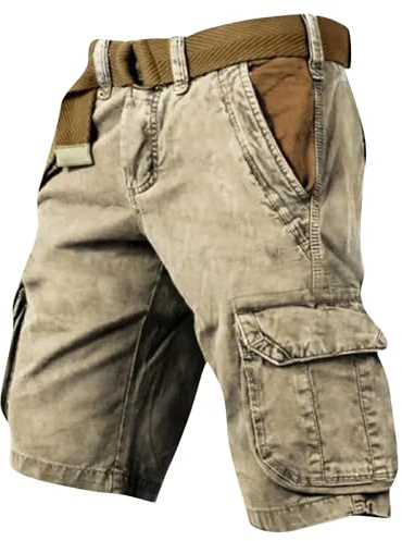 Cargohose Herren Kurz Hose Knielang Cargo Shorts Arbeitsshort mit Taschen Sommer Casual Arbeitshosen Männer Freizeit Shorts Baggy Radlerhose Sporthosen Outdoor Jagdhose Wanderhose(#C Khaki,L)
