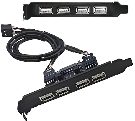 Câble NFHK Interne Quatre Ports USB 2.0 Femelles pour Montage sur Panneau vers Carte mère 9 Broches avec Alimentation SATA supplémentaire et Support de 12 cm