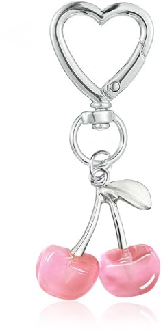 SHOFUL Süße Kirsch Schlüsselanhänger Handarbeit Mini Kawaii Auto Tasche Charm Geschenk für Frauen Mädchen（Rosa）