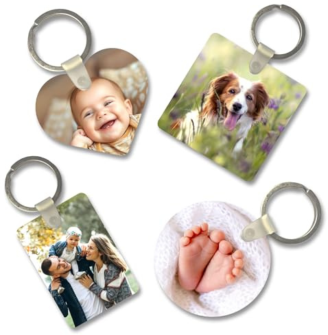 4 Portes Clés Personnalisables en bois - Porte-Clé Unique avec Photo - Cadeau pour la Famille, Amis, Couple - Accessoire Pratique et Original - Personnalisez-le Facilement