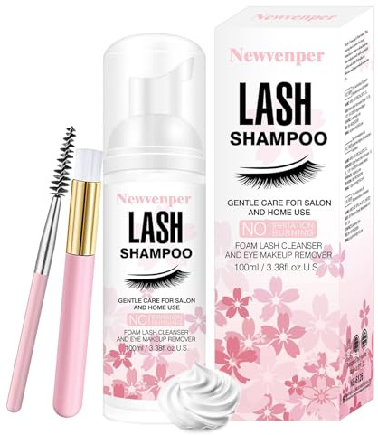 Wimpernshampoo Wimpernschaum Cleanser mit Reinigungsbürste Wimpernreiniger für Wimpernverlängerung Schaumwäsche zum Entfernen von Make-up-Rückständen Lash Shampoo für Zuhause und Salon Gebrauch 100ML