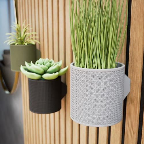 Shapes&Shades: Akustikpaneele Zubehör | Wandvase für Wände & Wandpaneele Deko | Wiener Geflecht – dekorative Wandvase | Montage wahlweise: mit oder ohne Bohren (Lichtgrau, M)