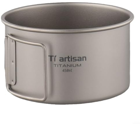Besttoolifes Bol de camping en titane avec poignée pliable et anti-rouille pour l'extérieur, portable, pour randonnée, pique-nique et randonnée, résistant aux odeurs (bol de 450 ml sans couvercle)