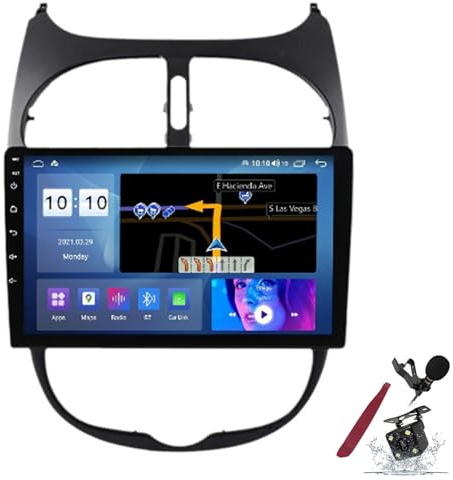PLKEQS Radio Voiture Android 15 pour P-eugeot 206/C-itroen C2 (2004-2008) Unité Principale stéréo de Remplacement Écran QLED 2K 9 Lecteur multimédia avec Carplay Sat GPS Navi BT 5G WiFi SWC,Y1