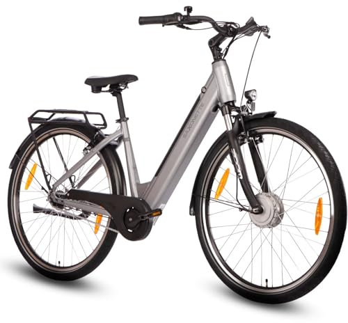 SAXONETTE E Bike mit Rücktrittbremse und nabenschaltung, Ebike Damen 28 Zoll mit 36V 13Ah BMS Akku, 7 Gang Elektro Fahrrad Erwachsene mit Federgabel, Pedelec mit Gepäckträger für Damen und Herren