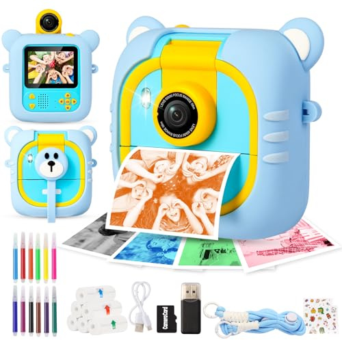 ARNSSIEN Macchina Fotografica Bambini Istantanea 2.4 con Obiettivo Flip 180 | 1080P Fotocamera Istantanea per bambini 2.4,7 Rotoli Carta (4 Col: O/R/V/B+3 B&N),Regalo per bambini e bambine 3-12 anni, M2