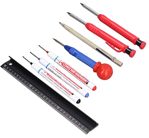 YDuupxe Jeu de Poinçons Centraux avec Stylos de Marquage en Graphite et Marqueur à Longue Pointe pour les Projets de Menuiserie et de Construction