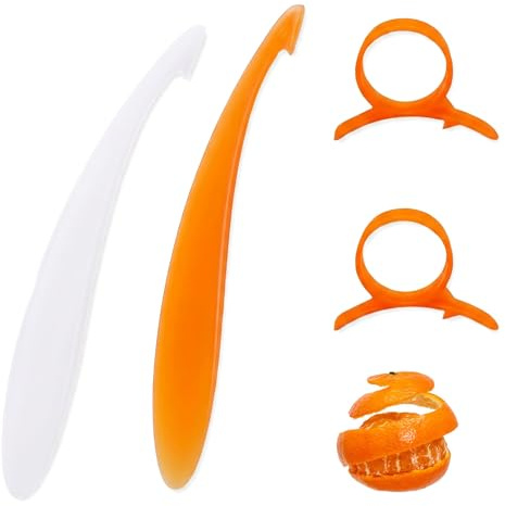 Solvio 2 Pairs Orange Peeler Tools, Long Handled Citrus Peeler, Ring Citrus Peeler for Easy Opening of Fruit, Plastic Orange Slicer, Portable Kitchen Gadget for Lemons, Mangos, Grapefruits