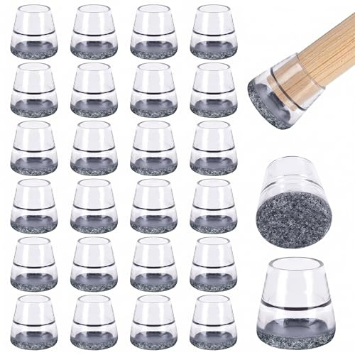 CIOXSOIO 24 Pezzi Gommini per Sedie, Piccolo Tappi per Sedie 14-20mm, Elastiche Coprigambe per Chair in TPR con Feltrini, Protezioni per Gambe di Rotondi e Quadrati Chair Mobili, Grigio Feltro