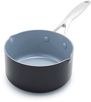 GreenPan Valencia Pro Harteloxierte Gesunde Keramik Antihaft 16 cm / 1,5 Liter Stielkasserolle mit Deckel, PFAS-frei, Induktion, spülmaschinenfest, Backofenfest, Grau