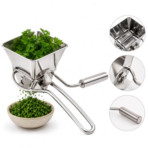 Tritino Taty Trita Erbe Manuale in Acciaio Inox, Taglia Erbe Aromatiche con Lame Rotanti, Tritatutto Manuale per Basilico, Prezzemolo e Rosmarino, Utensili Cucina & BBQ